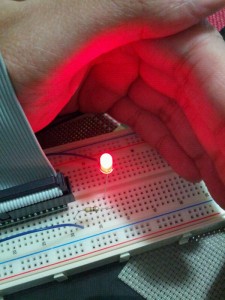 Red LED Programmed to be On Using FPGA